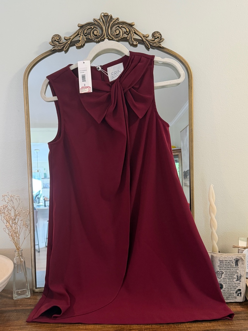 ERIN by Erin Fetherston Burgundy Bow-Detail Mini Dress